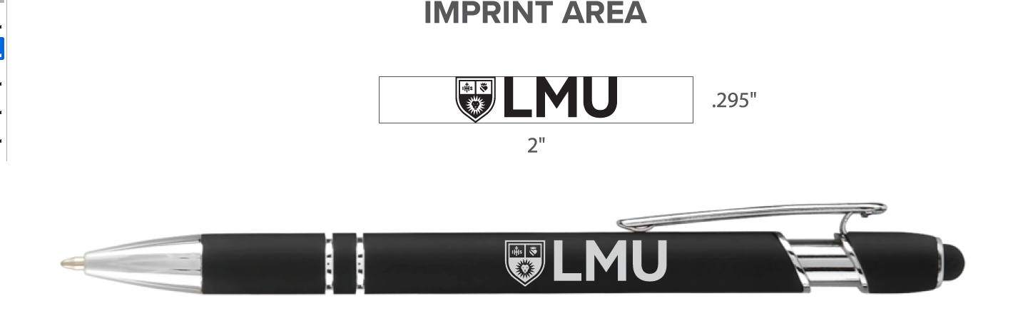 100 Black retractable pens with laser engraved acronym/friendly LMU logo