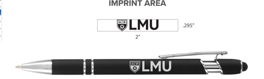 100 Black retractable pens with laser engraved acronym/friendly LMU logo